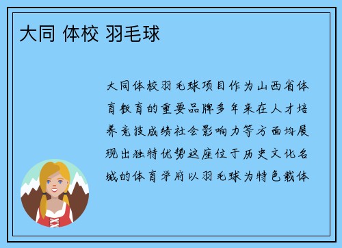 大同 体校 羽毛球